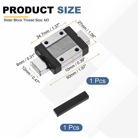 Diagram showing MGN12 50mm Linear Sliding Rail Guide with MGN12C Carriage Block dimensions for CNC and 3D printers high precision use.