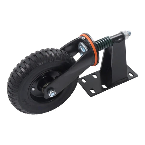 Ultra Heavy Duty 8 Inch Fence Gate Roller, Rock Solid 600 Lb Steel Core Caster With Quiet Rubber Tread, bracket and wheel detail.