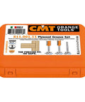 Three Piece Plywood Groove Router Bit Set With One Half Inch Shank for perfect plywood joints, orange case packaging