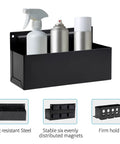 Magnetic Aerosol Spray Can Holder For Garage And Home Workshop Grabs 3 Bottles In A 3 Inch Diameter Keeps Your Tools Neat And Ready Magnet Bottle Organizer Black Three By Eight Point Three Inches Easy Clean Design For Quick Access And Tidy Workspace showing 3 cans in holder.
