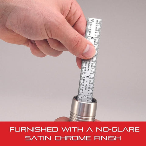 Pro Grade Flexible Steel Rule With Satin Chrome Finish For Quick Reading And Precision, Millimeter And Inch Graduation close-up