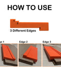 Pro Grade Three Edge Tapping Block For Vinyl Flooring And Laminate Installations showing 1.5mm, 2.5mm, 3.5mm edges in use