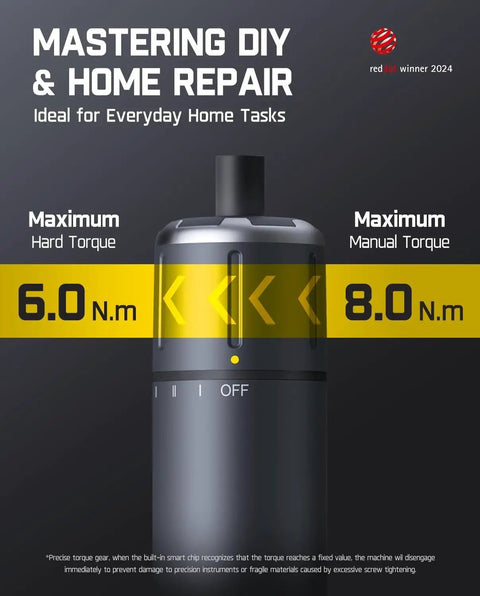 Image of S1 Pro Electric Screwdriver With 220 RPM Magnastrom Motor Three Torque Settings showing 6.0 Nm and 8.0 Nm torque levels.
