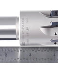 Side view of Beefy High Feed Indexable End Mill With One And A Half Inch Cutter Diameter And One Inch Shank Six Flutes