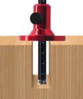Heavy Duty Rock Solid Adjustable Wheel Marking Gauge For Woodworking Precision Scriber measuring a cut on a wooden block.