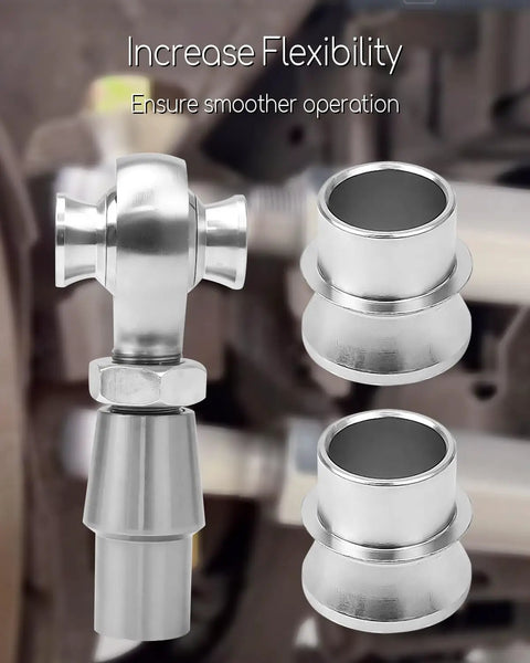 Three Quarter To Five Eighth Inch High Misalignment Spacers Kit For Rod End Joints, Four Piece Set To Boost Articulation, Height Adjustment, And Flexible Alignment For Auto, Off Road, And Motorcycle Suspensions chrome-plated steel spacers