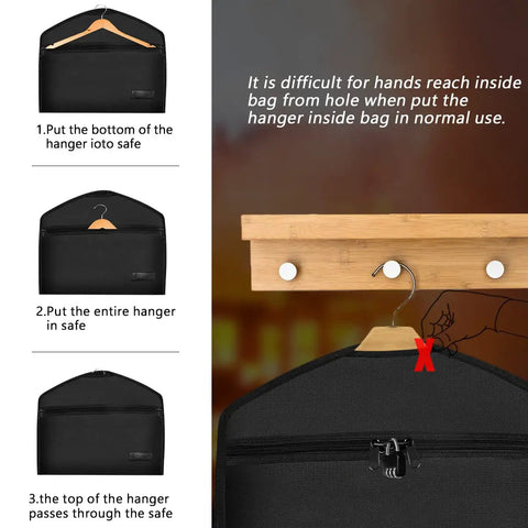 Fireproof Hanger Diversion Safe Bag With Lock Providing Sneaky Hidden Storage For Valuables And A Secret Under Clothes Compartment For Home Or Travel Built For Discreet Security And Everyday Peace Of Mind