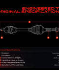 Front Left CV Axle Shaft Assembly For Nissan Rogue AWD 2008 Through 2015, showing dimensions and specifications on a black background.