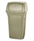 Ranger Trash Can With 2 Door Lid, 35 Gallon Beige Plastic Outdoor Waste Bin For Stadiums, Parks, And Shopping Plazas