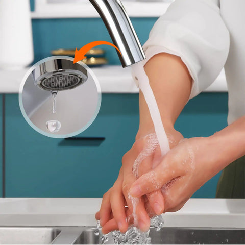Person using M18.5 Faucet Aerator Replacement Kit, 6 Pack Sink Faucet Flow Restrictors With Key Wrench Tool for no splash quiet flow