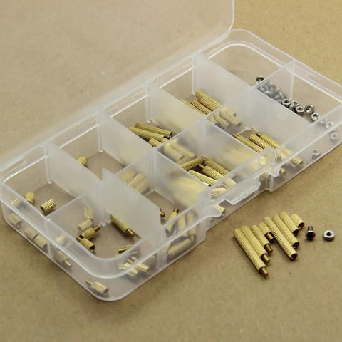 Dope Brass M2 Hex Spacers Standoffs Assortment Kit 120 Pcs Male Female Hardware Set For PC Build And Electronics DIY Includes Screws Nuts And Mounting Spacers For Motherboard PCB And Desktop Computers in plastic organizer