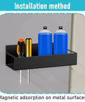 2 Pack Magnetic Spray Can Holders For Garage And Workshop Wall Mounted Spray Bottle Rack Handy Tool Organizer For Paints Oils Cleaners Open Access Design For Quick Grab Black Finish installed on metal wall