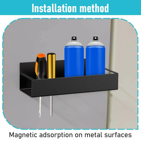 2 Pack Magnetic Spray Can Holders For Garage And Workshop Wall Mounted Spray Bottle Rack Handy Tool Organizer For Paints Oils Cleaners Open Access Design For Quick Grab Black Finish installed on metal wall