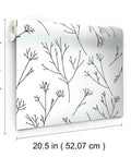 Black and White Twigs Peel and Stick Wallpaper, Easy No Mess Removable Wall Covering For Renters and Homeowners, 20.5 Inch Wide By 16.5 Feet Long