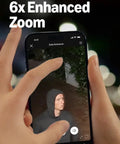 Heavy Duty Wireless Security Cam With Slick 2K Retinal Footage showing mobile app screen with monitored area and zoom feature.