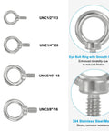 Comparison of eyebolts including 4 Pack 1/4-20 UNC Eye Bolts 304 Stainless Steel Marine Grade Eyebolts With Ring For Lifting