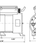 Rock Solid Hot Tub Bath Replacement Pump Featuring Cool Running Copper Winding LX Motor with dual 1.5 inch unions dimensions diagram