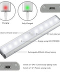 Stick On Portable Wireless LED Night Light With 10 LEDs, Magnetic Tap Light, Motion Sensor Or Always On, Rechargeable Battery