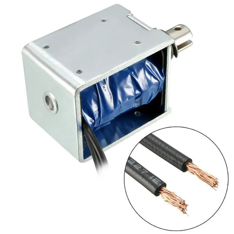 DC 12V 60N 10mm Stroke Pull Type Open Frame Solenoid Electromagnet For Precise Linear Motion With Plunger Spring Return Low Heat Rise JF 1050 Industrial Grade Build For Durable Automation Projects With High Repeatability And Long Life, metal housing and cable ends