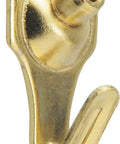 Close-up of brass hook from Value Pack Picture Hangers Set Heavy Duty Brass Reusable Hooks For Artwork 17 Piece Kit 10 20 30 50 75 Lb Kid Safe Durable Reinforced Elbow For Drywall And Plaster Walls