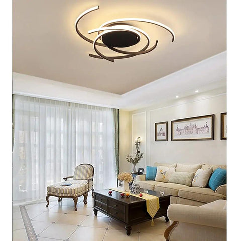 Dope Sleek Modern LED Ceiling Light Flush Mount With Dimmable Acrylic Panel in living room setting, remote control visible