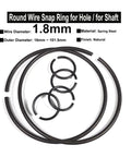 10 Pcs 1.8mm Spring Steel Round Wire Retaining Rings For Shaft OD 16mm To 101.5mm, snap rings displayed in various sizes.