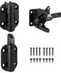 Self-Closing Gate Hinges With Latch, Durable Galvanized Steel Outdoor Hardware Kit, shown with screws and safety cap