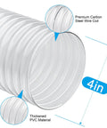Heavy Duty 4 Inch PVC Dust Collection Hose, 50 Feet Long, Flexible Clear Debris And Fume Collector With Stainless Steel Clamps