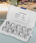 10 Pcs Set Of P80 Plasma Cutting Consumables in a clear case, featuring durable nozzles for air plasma cutters.
