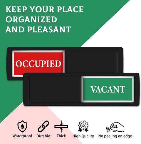 Easy Read Vacant Occupied Door Sign For Home Office Bathroom Restroom Hotel Hospital No Fuss Privacy Indicator With Magnetic Slider Non Scratch Durable Bold Black Text On Clear Colored Label