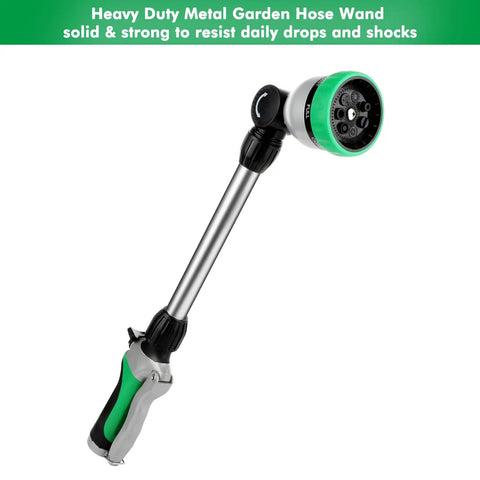 Heavy Duty Metal Watering Wand for Garden Hoses, 16-Inch Sprayer with 180 Degree Swivel, 7 Spray Patterns, Zinc Alloy Build