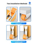 Two installation methods for Beyond Tough Vertical Track Rollers For Sliding Doors, showcasing mounting on furniture base and leg side.