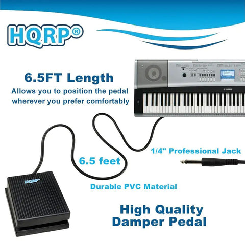Sustain Pedal For Yamaha Digital Pianos And Keyboards FC5 Replacement with 1/4 inch jack and 6.5ft cable shown with piano.