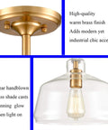 Modern Brass Ceiling Light Sleek Semi Flush Mount With Glass Shade Gold Finish, canopy and handblown glass detail