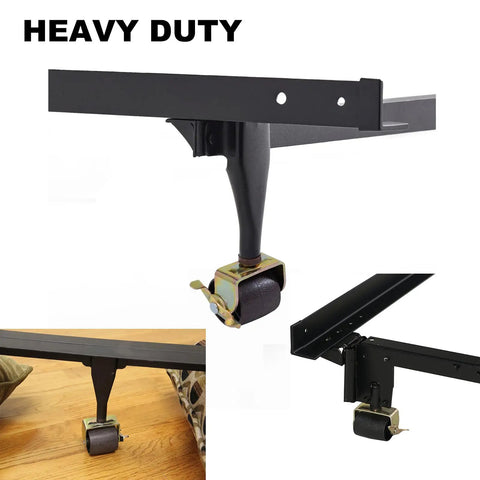 Heavy Duty Bed Frame Casters With Locking Wheels, Beefed Up 4 Pack, Steel Stem Rollers with socket sleeves, shown installed