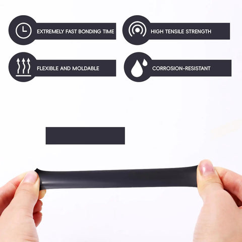 Hands stretching Self Fusing Silicone Tape 2 Rolls 1 Inch By 10 Foot Black Waterproof Rescue Tape, showing flexibility and features.