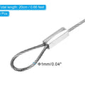 Close-up of looped end of 8 Inch Stainless Steel Safety Cable Wire Set 6 Pack Heavy Duty Stage Lighting Rope, 20cm by 1mm, 77lbs max load