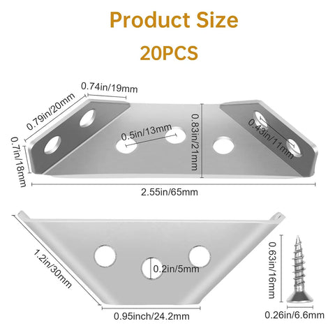 20 Pcs Stainless Steel Corner Connectors And Triangle Brackets For Wood Furniture Shelves Cabinets And Desks Includes Screws