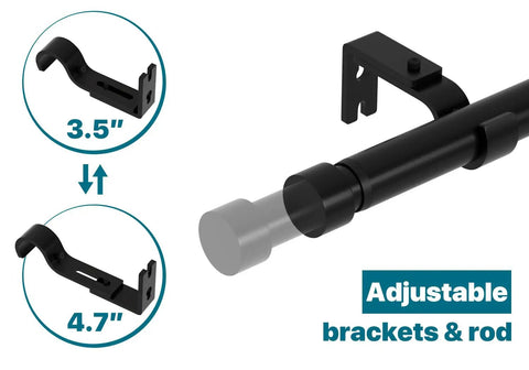 Ultra Long Curtain Rod 30 To 240 Inches Heavy Duty 1 Inch Black Drapery Rod Set With Modern End Caps Adjustable showing brackets