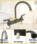 8 Inch Center Set Kitchen Faucet With Tall High Rise Spout Chrome POM Body And Stainless Steel Finish Two Handle Design ADA Compliant