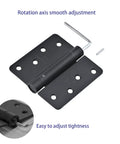 No Sweat Install 4 Inch Matte Black Self Closing Door Hinges With Adjustable Spring Tension, showing rotation adjustment features.