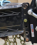 Dang Solid 3-1/2 Inch Vertical Channel For Trailer A Frame With Six Adjustable Pin Holes Weld On Gear Head detailed view with bolts.