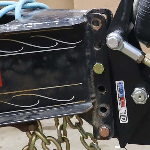 Dang Solid 3-1/2 Inch Vertical Channel For Trailer A Frame With Six Adjustable Pin Holes Weld On Gear Head detailed view with bolts.