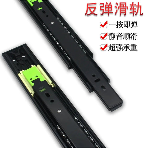 Heavy Duty Wide Buffer Drawer Slide Rails 16 Inch Black Steel Ball Bearing Guide Three Section Rebound Designed For Soft Close Operation In Cabinets And Dressers Two Pack With Full Extension
