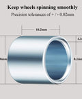 Close-up of aluminum spacer dimensions from 36 Piece Skateboard Bearing Spacers And Washers Hardware Kit For Most Trucks And Longboards.
