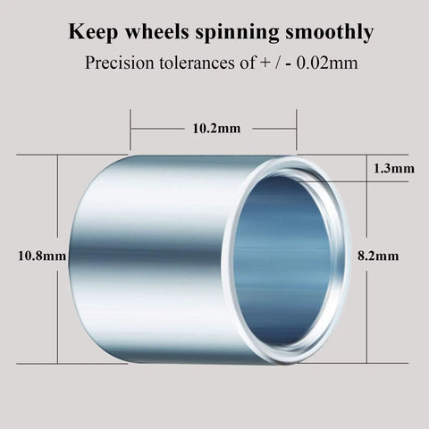 Close-up of aluminum spacer dimensions from 36 Piece Skateboard Bearing Spacers And Washers Hardware Kit For Most Trucks And Longboards.