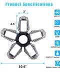 Infographic of Two Pack 120W LED Garage Ceiling Lights, 12,000 Lumens Of Daylight 6500K, deformable panel dimensions and specs