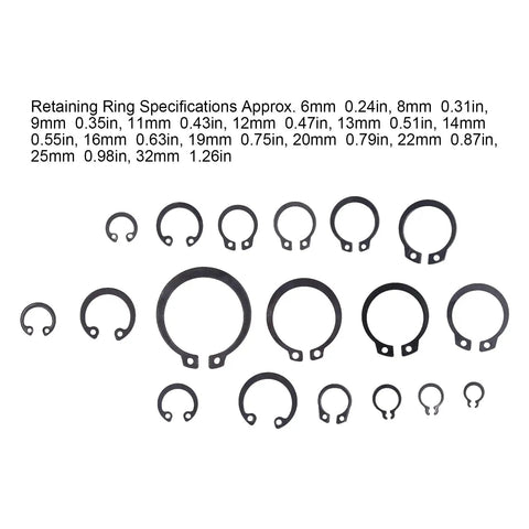 Multi Size 225Pcs C Clip Circlip Snap Ring Retaining Fastener Hardware Kit For Machines And Vehicles Durable Alloy Steel Rubber