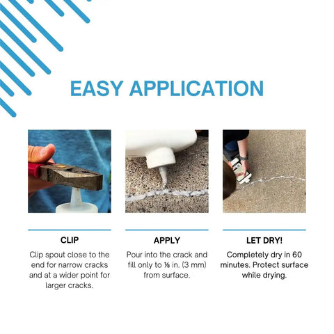 Steps to apply Gray Pourable Concrete Crack Filler for Driveways Slabs Sidewalks and More Quick Dry Liquid Cement Crack Sealer 1 Gallon.