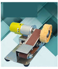 Mini Electric Belt Sander Kit For DIY Enthusiasts Multifunctional Tool combines grinding polishing with knife sharpener in compact design.